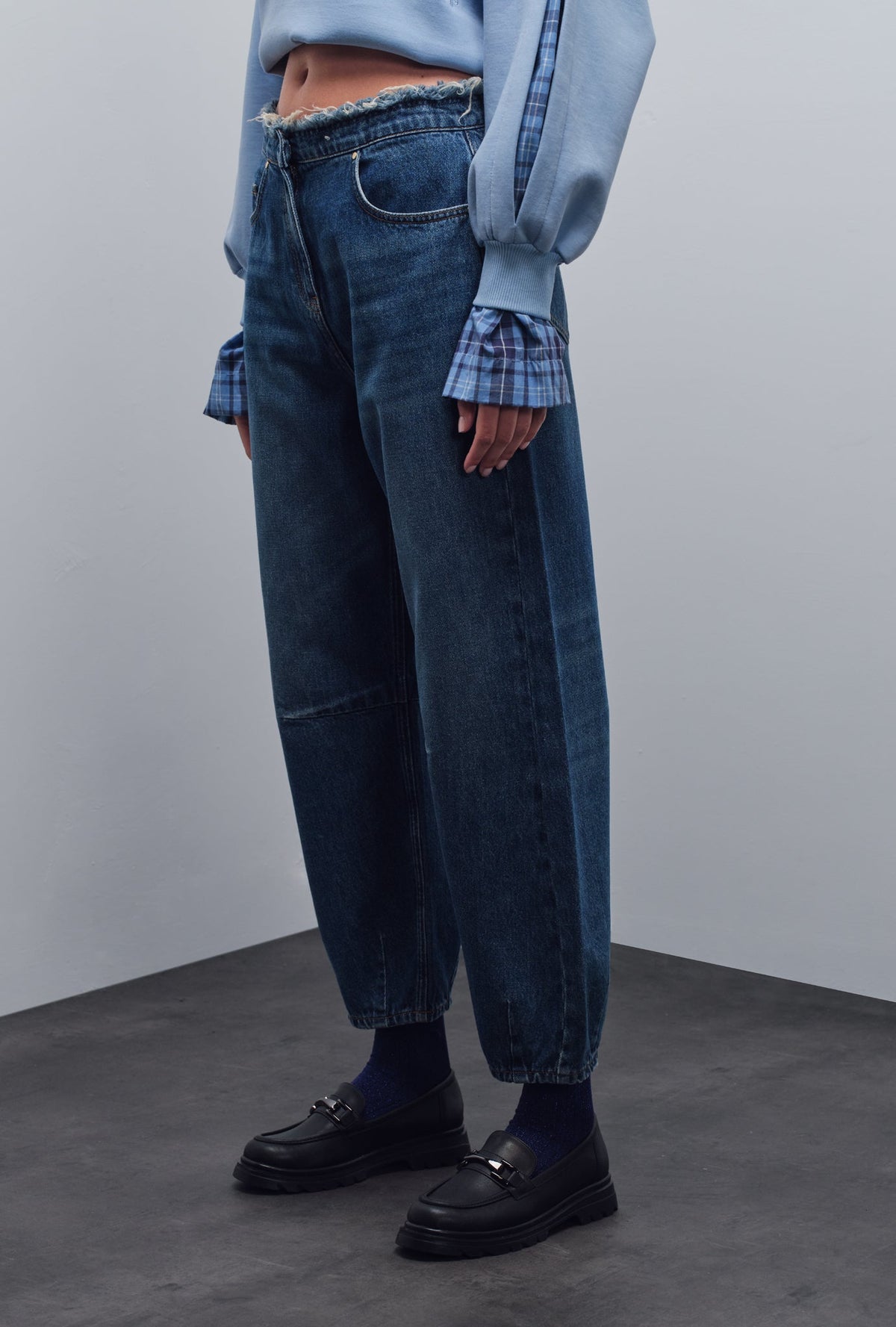 DOVIA RAW-EDGE DENIM PANTS