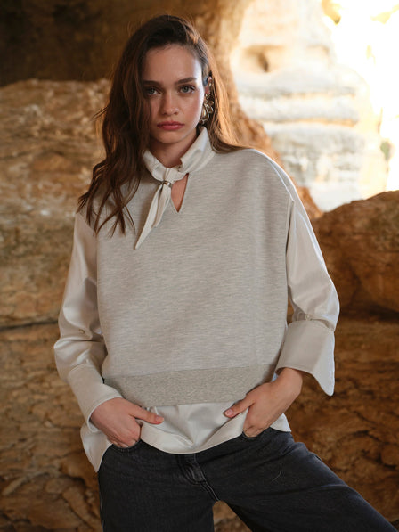 GIA TIE-NECK SHIRT – Light Grey Melange