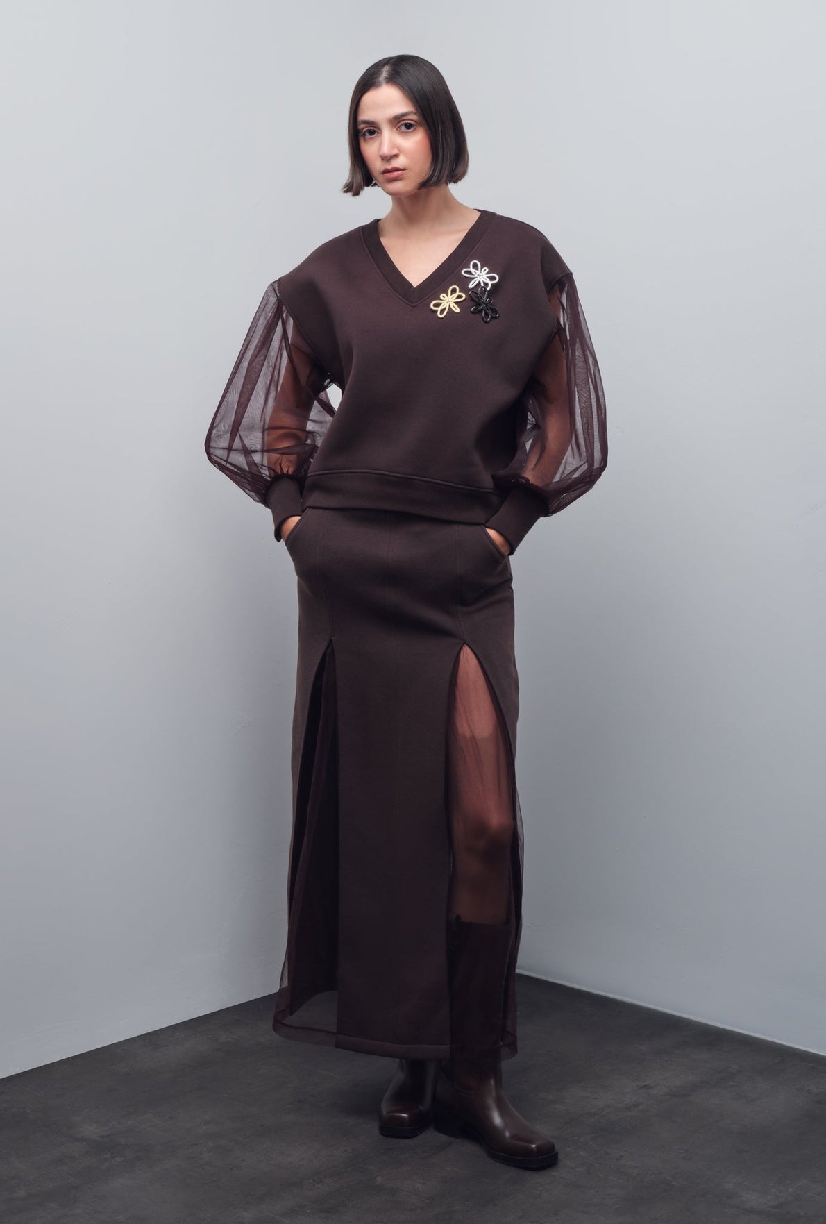 SESIA ORGANZA-SLEEVE SWEATSHIRT